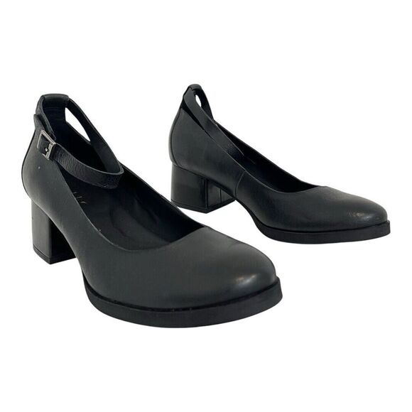 Korks Womens Size 8.5 Black Leather Ankle Strap Block Heel Pumps - Picture 1 of 9